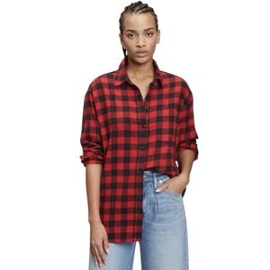GAP‎ Red Black Buffalo Plaid Oversized Flannel Shirt Women's XL Button Down